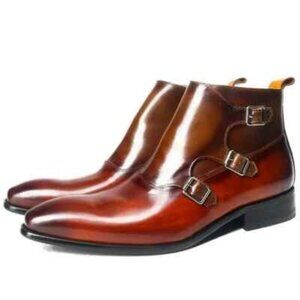 NEW Carrucci Faded 3 Buckles Monk Chukka Ankle Boot Cognac Size 9.5